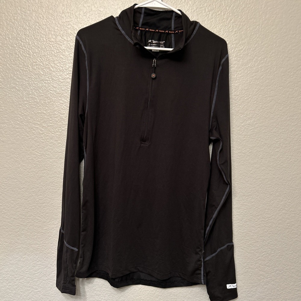 Terramar Long Sleeve Base Layer Shirt Mens Large Black 1/4 Zip Poly Blend